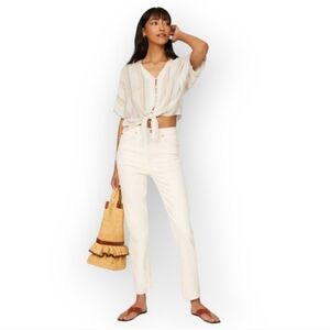 Rails Thea Biarritz Multi Stripe Top M Pastel Linen Boxy Cropped Tie Front Beach